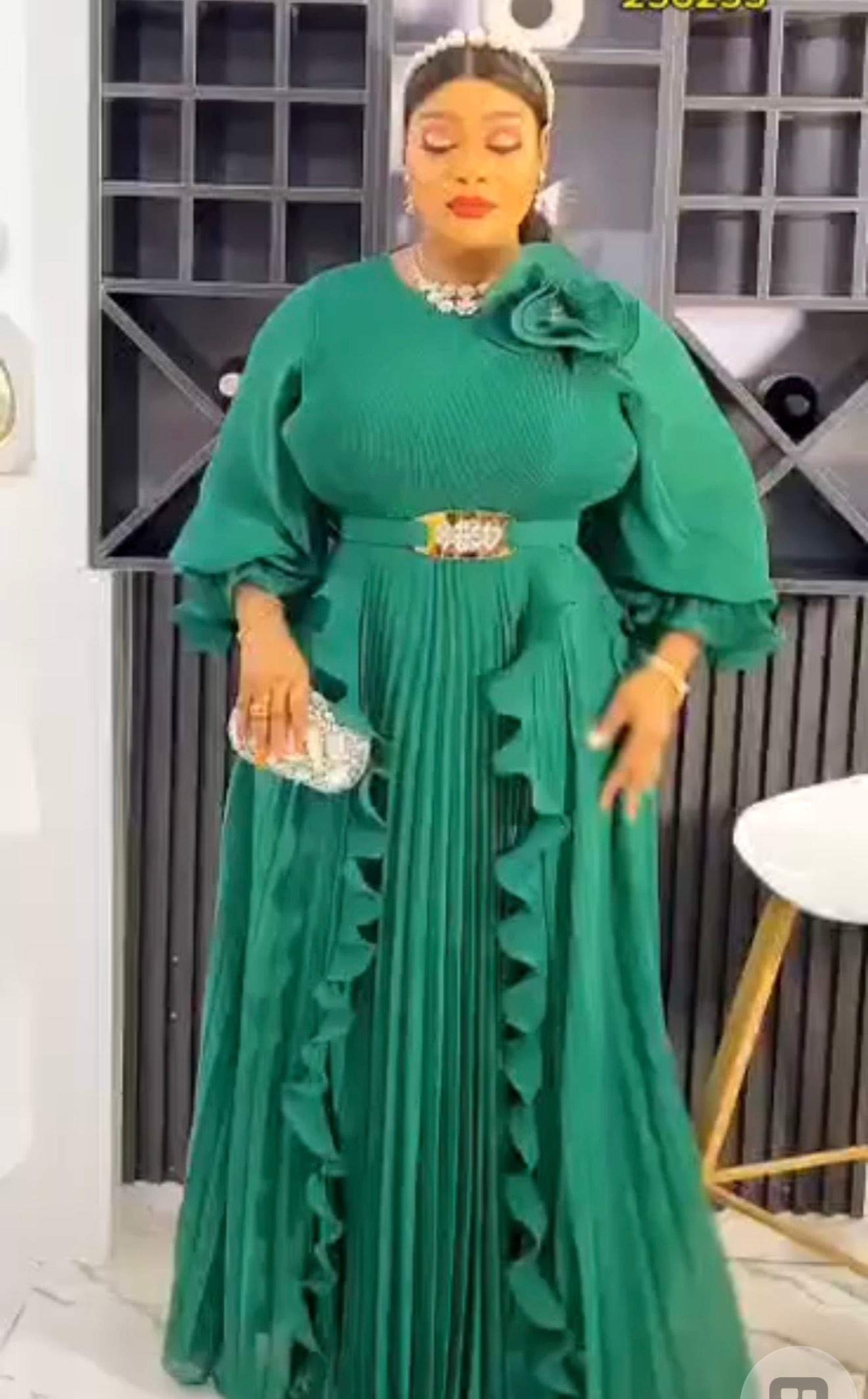 Emerald Grace Pleated Maxi Gown