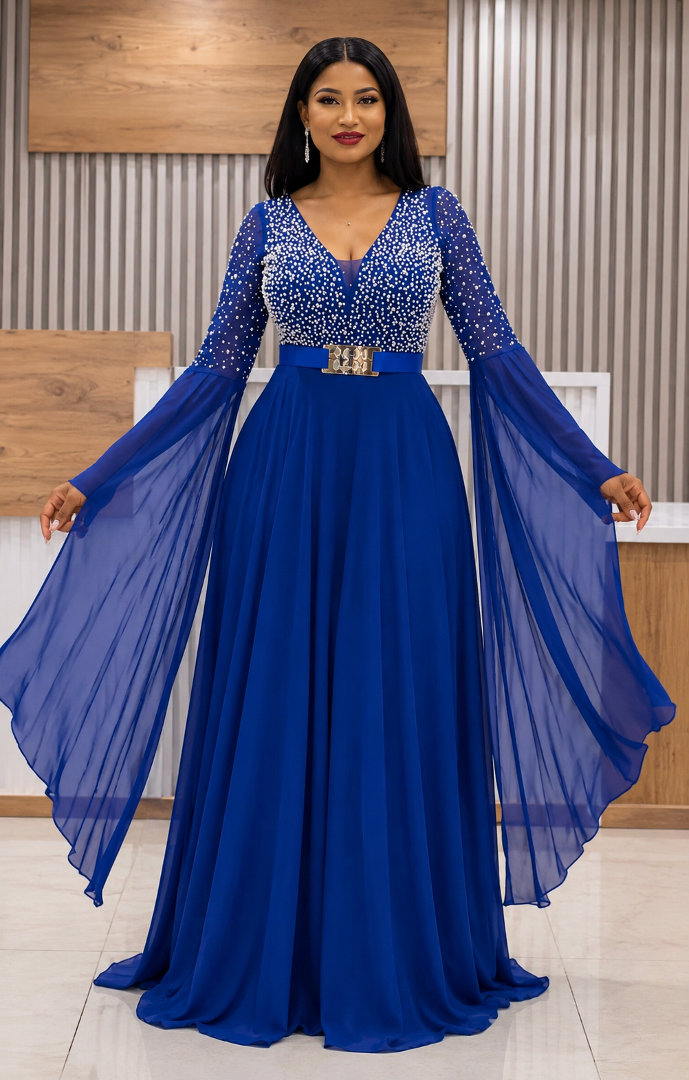 Royal Blue Crystal Elegance Evening Gown