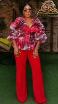 Luxury Ruffle Organza Blouse & Wide-Leg Trouser Set