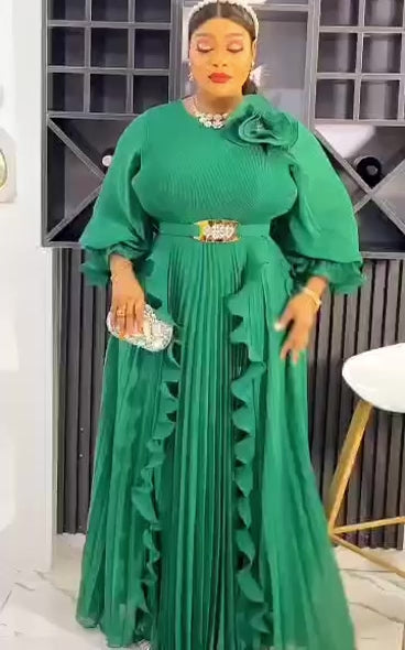 Emerald Grace Pleated Maxi Gown