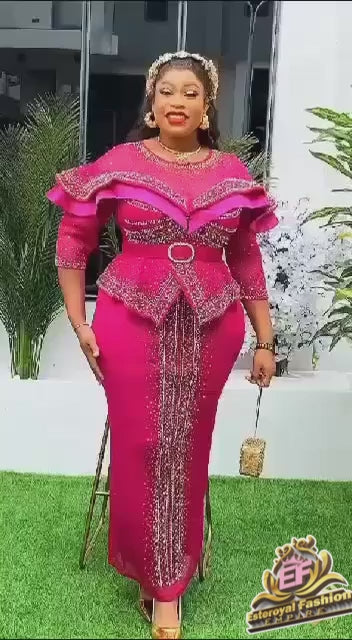 Luxury Embellished Peplum Mermaid Gown – Fuchsia Pink