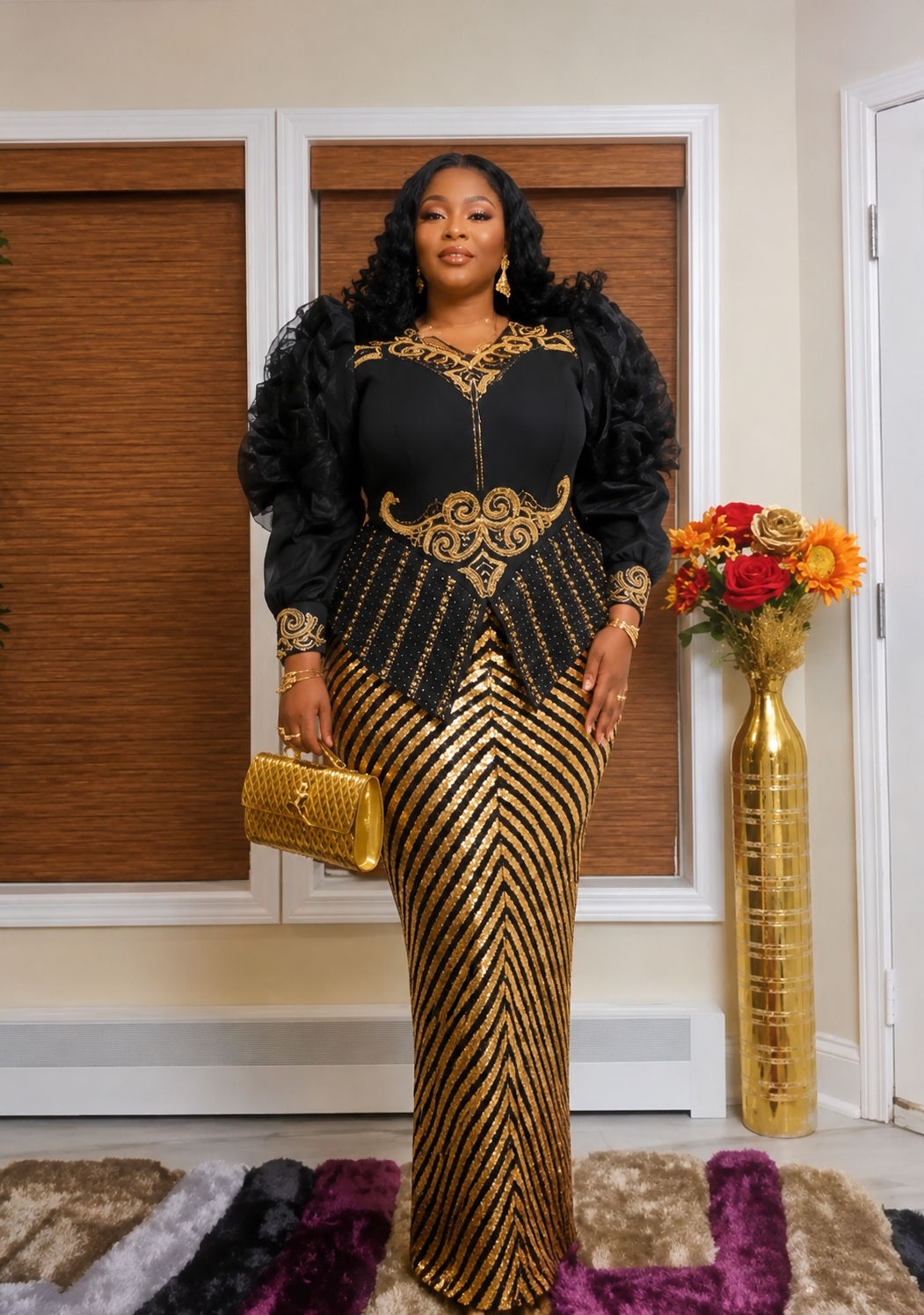 Luxury Black & Gold Embellished Gown